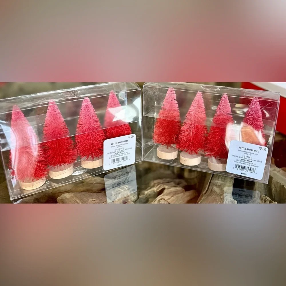 RARE SPRITZ NWT 4” Bottle Brush Red/Pink Ombré Decor Trees—(8)